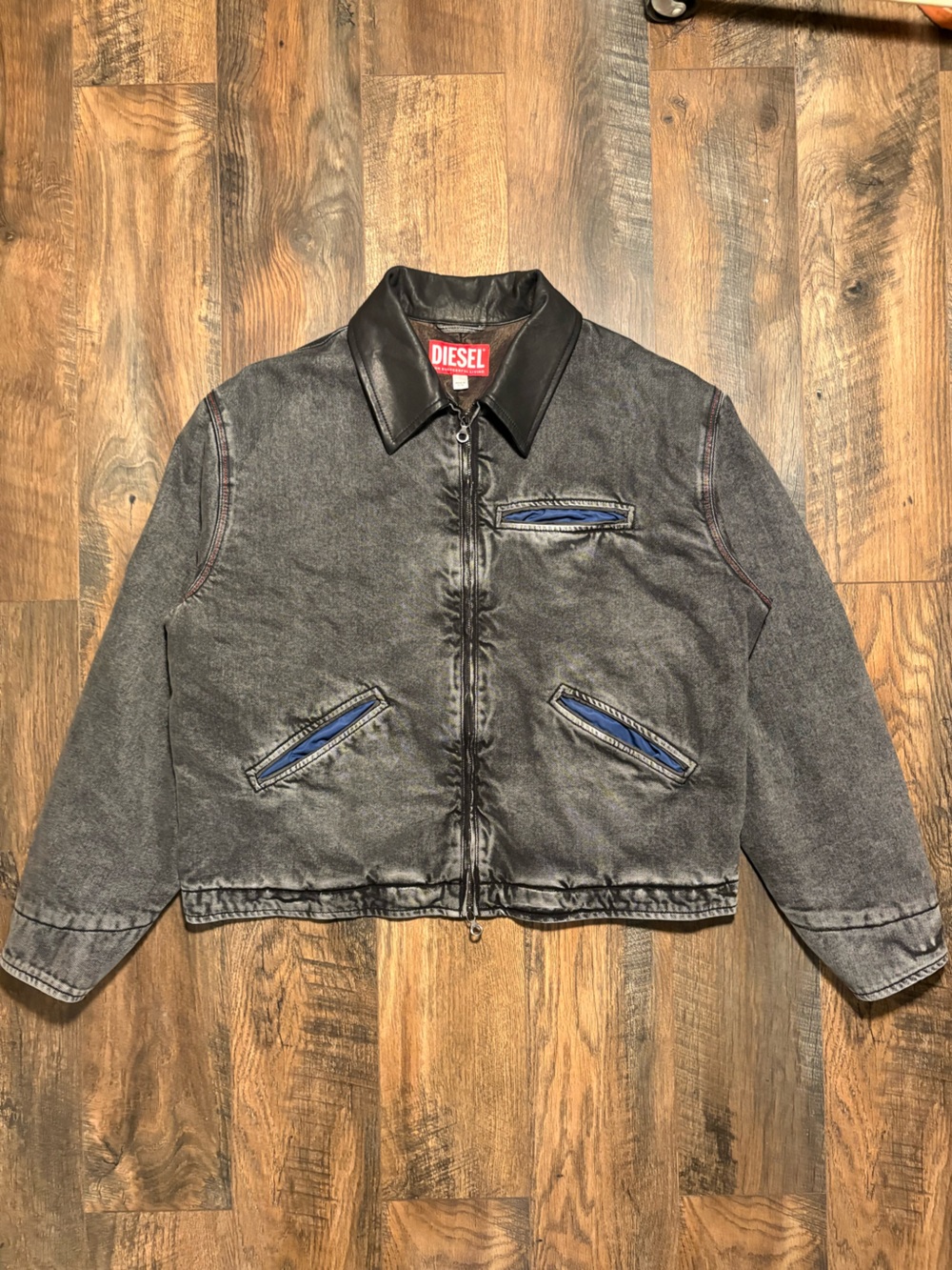 Diesel J-Taylor 24AW Leather Collar Logo Denim Jacket Size 48